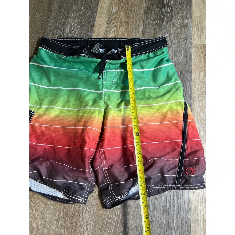 OP Board Shorts Mens Medium Multi Color Excellent Rainbow Stripe Swim Trunks